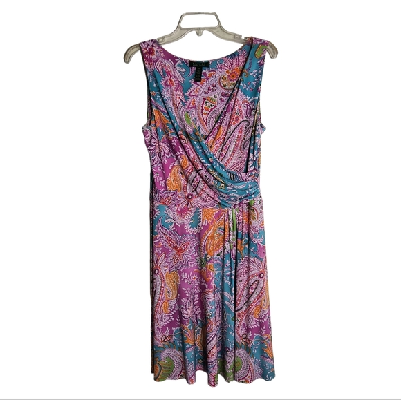 Lauren Ralph Lauren Multicolor Paisley Surplice V-neck sleeveless dress size S - Picture 4 of 15